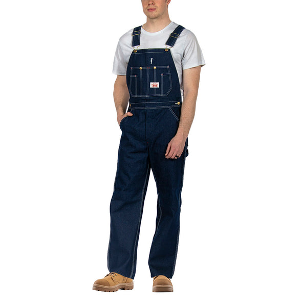 #966 Classic Blue Denim Button Fly Bib Overalls (28"-60" Waist)