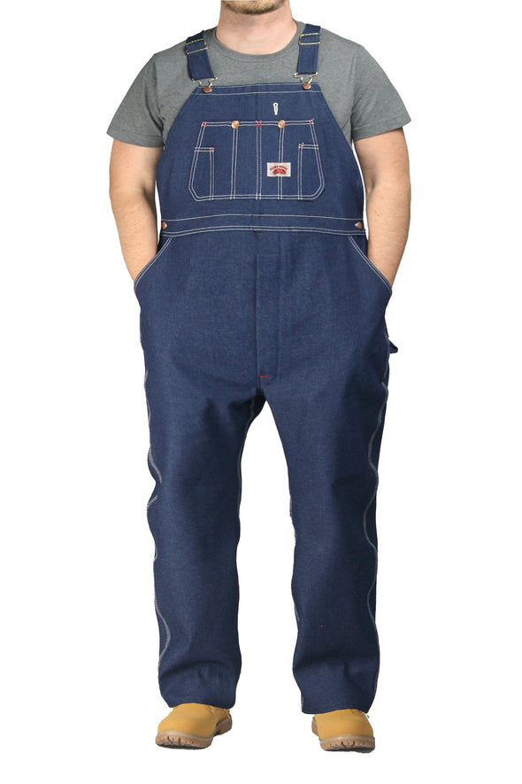 #966 Classic Blue Denim Button Fly Bib Overalls (62"-74" Waist)