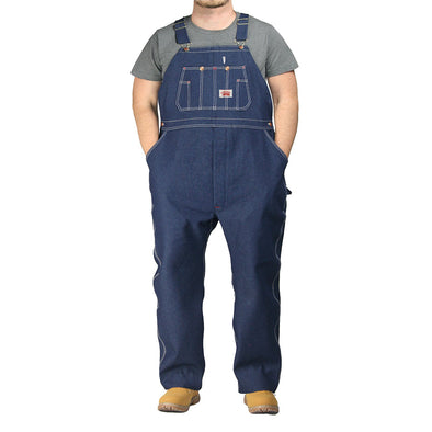 #966 Classic Blue Denim Button Fly Bib Overalls (62"-74" Waist)