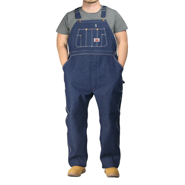 #966 Classic Blue Denim Button Fly Bib Overalls (62"-74" Waist)