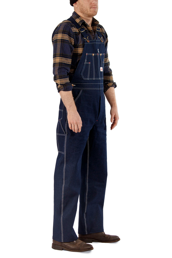 #966 Classic Blue Denim Button Fly Bib Overalls (28"-60" Waist)